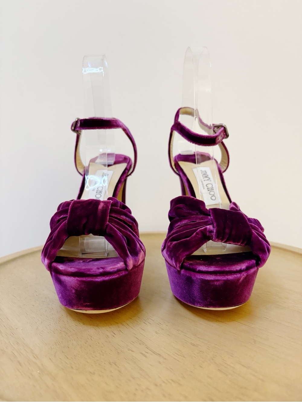 New Jimmy Choo Heloise Cassis Velvet Platform Heels - Picture 9 of 14